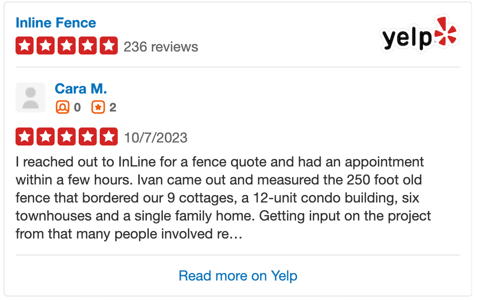 Yelp Review by Cara of Inline Fence