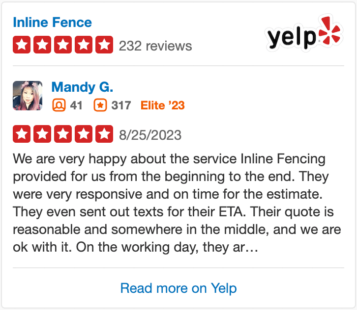 Yelp Review of Inline Fence by Mandy