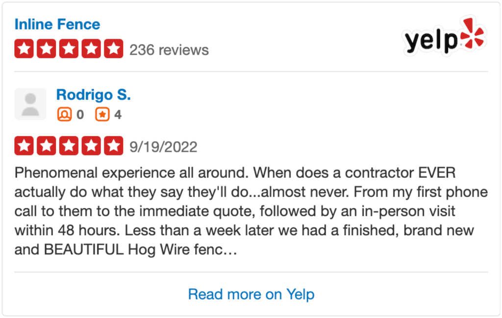 Yelp Review by Rodrigo of Inline Fence