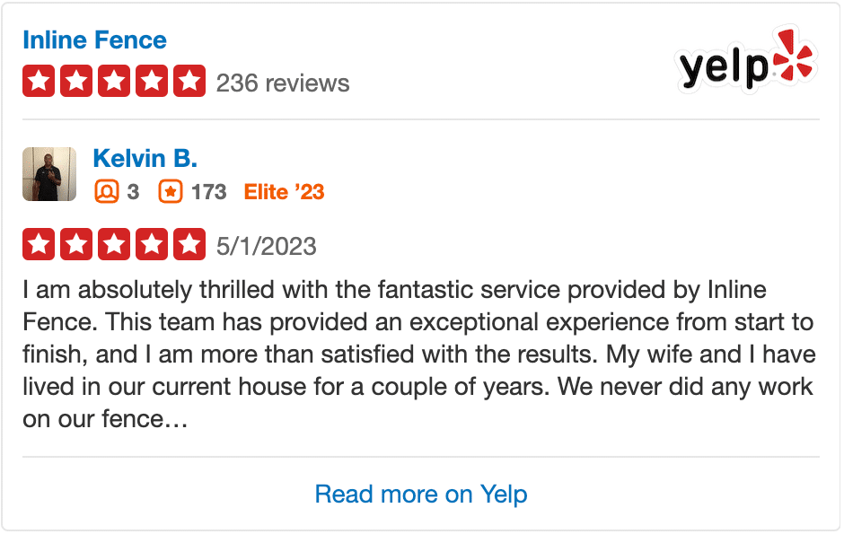 Yelp review from Kelvin for Inline Fence